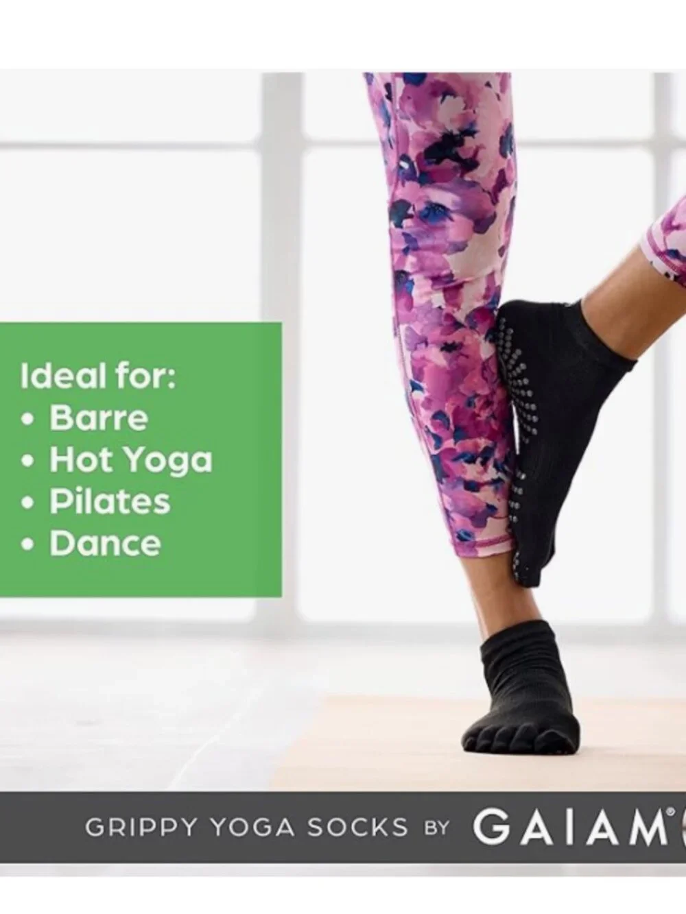 Gaiam Grippy Yoga Socks Black Gray Size Medium Large NWT
